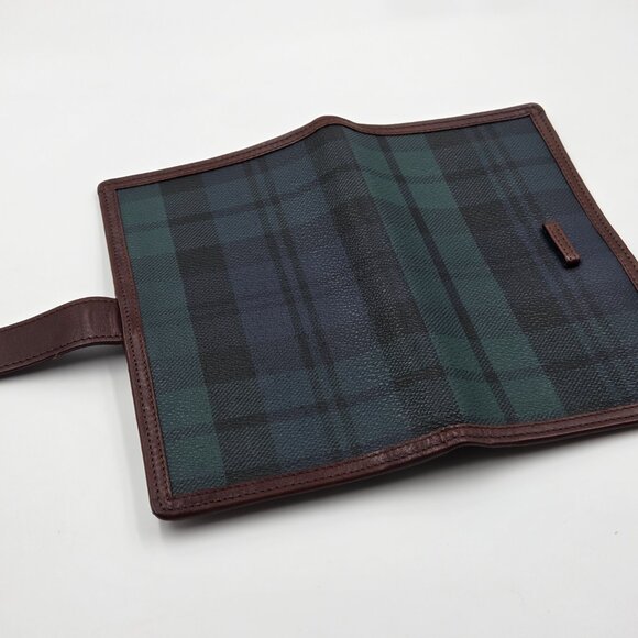 👛💚Polo Ralph Lauren Long Bifold Wallet Blackwatch Tartan Canvas Brown Leather - Picture 11 of 16